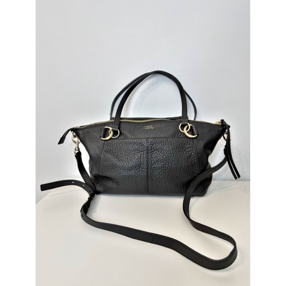 Vince Camuto Raya Black Pebbled Leather Convertible Satchel Purse
